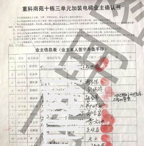 加裝電梯業主確認書